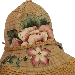 Womens Straw Hat Size OS Pink Magnolia Rose Bling Bohemian Upcycled